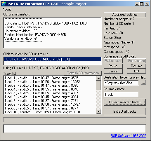 RSP CD-DA Extraction OCX Screenshot